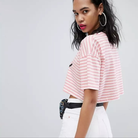 Missguided Barbie Stripe Crop T-Shirt Black/ White/Says "Barbie is A Fugly Sl@t - Picture 2 of 6